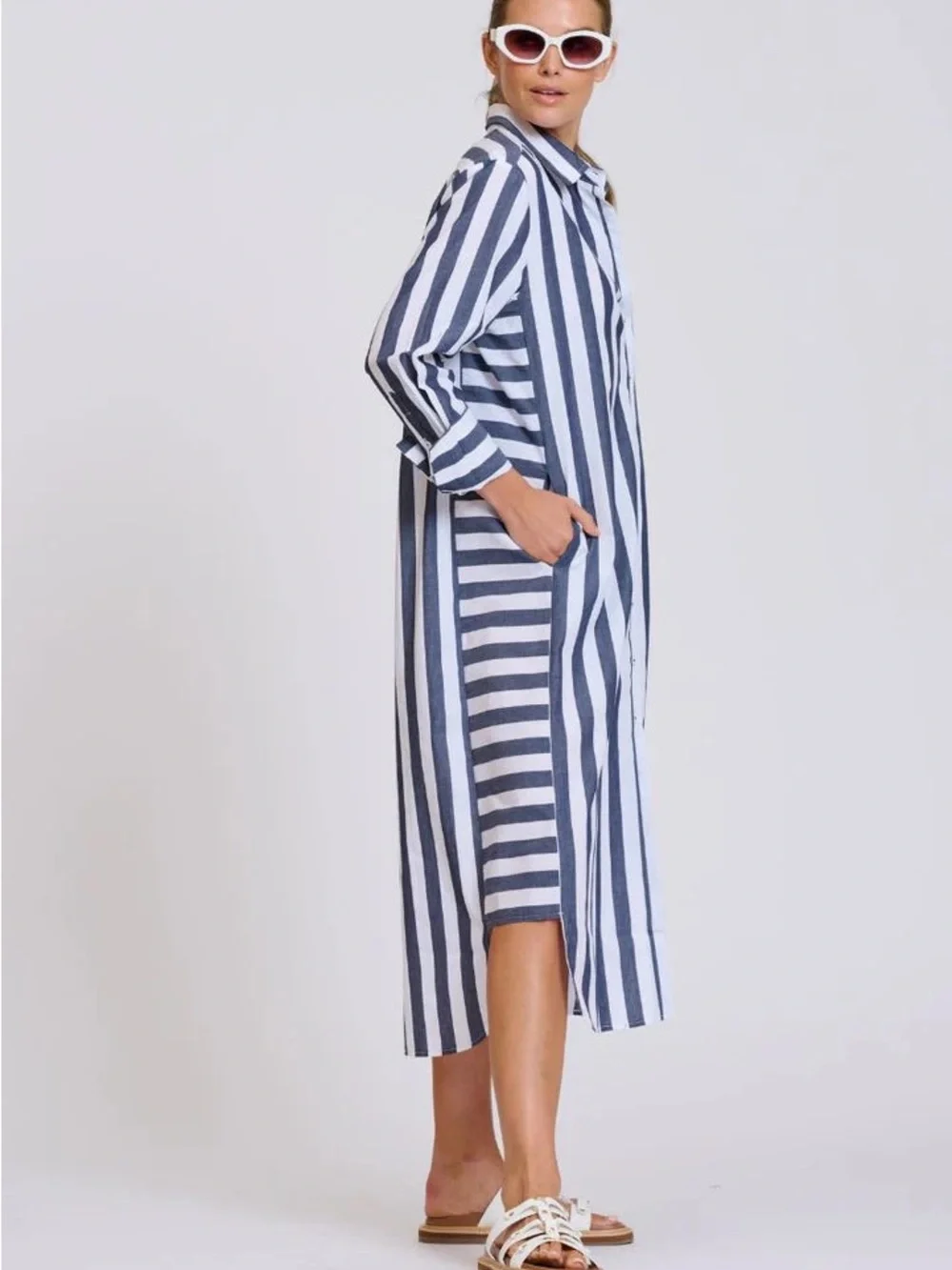 Shirty Luxury Brand Striped Midi Shirt Dress - Black & White - Sz S - NWT - Picture 11 of 12